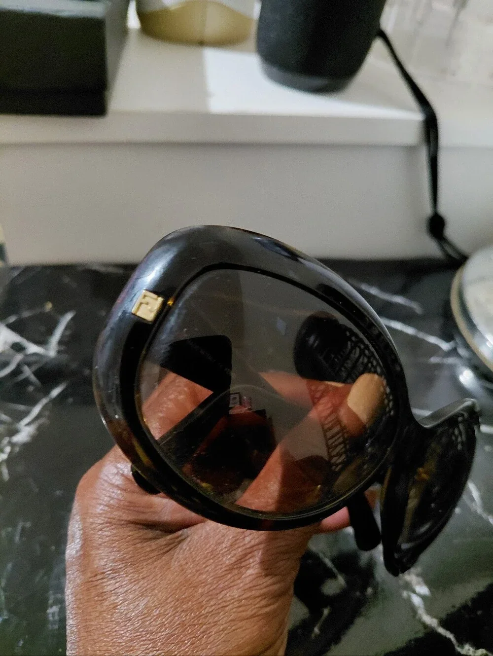Fendi Black Oversized Round Women's Sunglasses with Gold Accents
